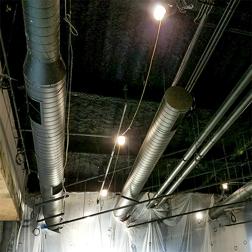 K-13 is a spray-applied thermal and acoustical insulation typically used as an exposed ceiling finish requiring no additional barriers or materials.